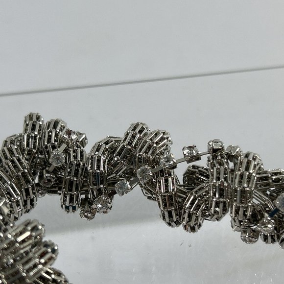 Silver Tone Rhinestones Twisted Chain Necklace Chunky 20" - Picture 3 of 4